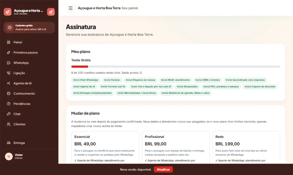 Tela do Açougue e Horta Boa Terra