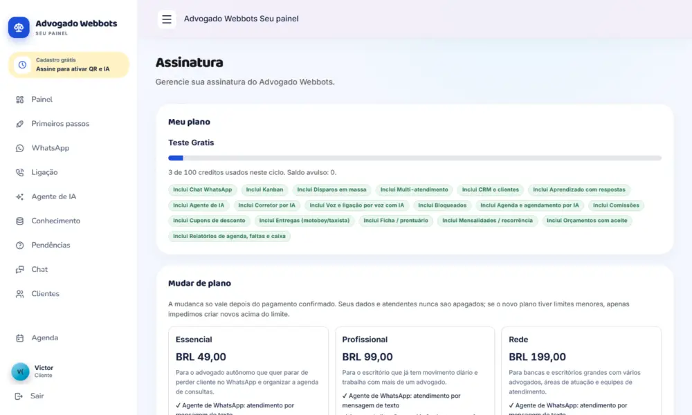 Tela do Advogado Webbots
