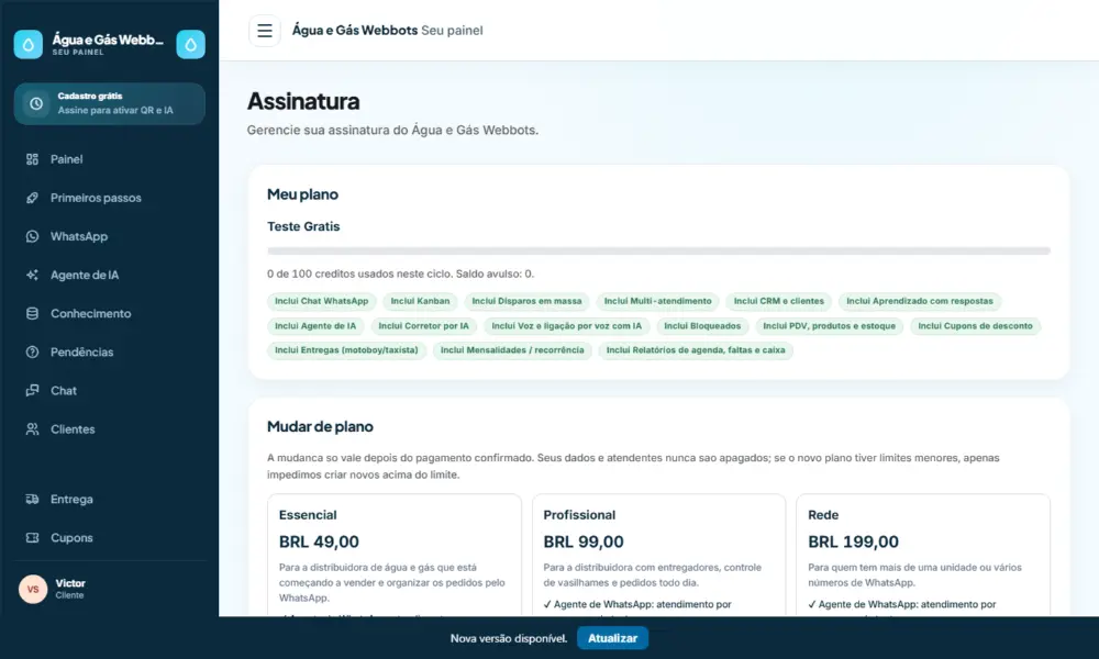 Tela do Água e Gás Webbots