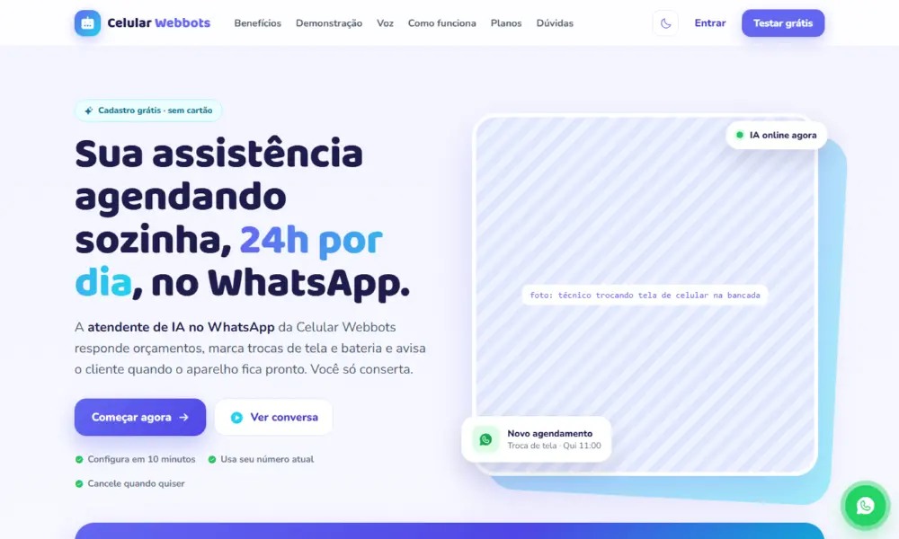 Tela do Celular Webbots