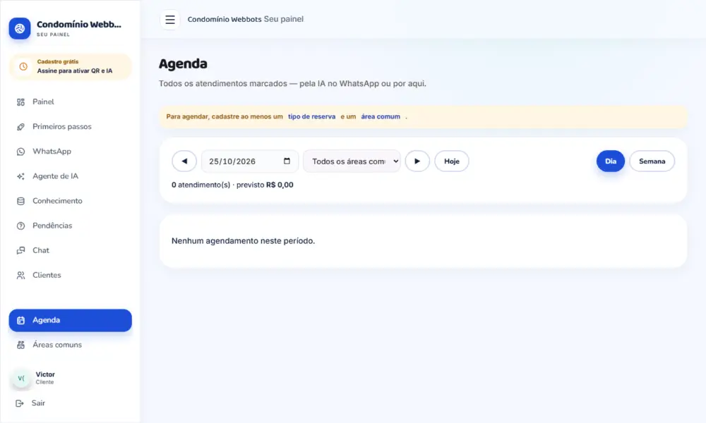 Tela do Condomínio Webbots