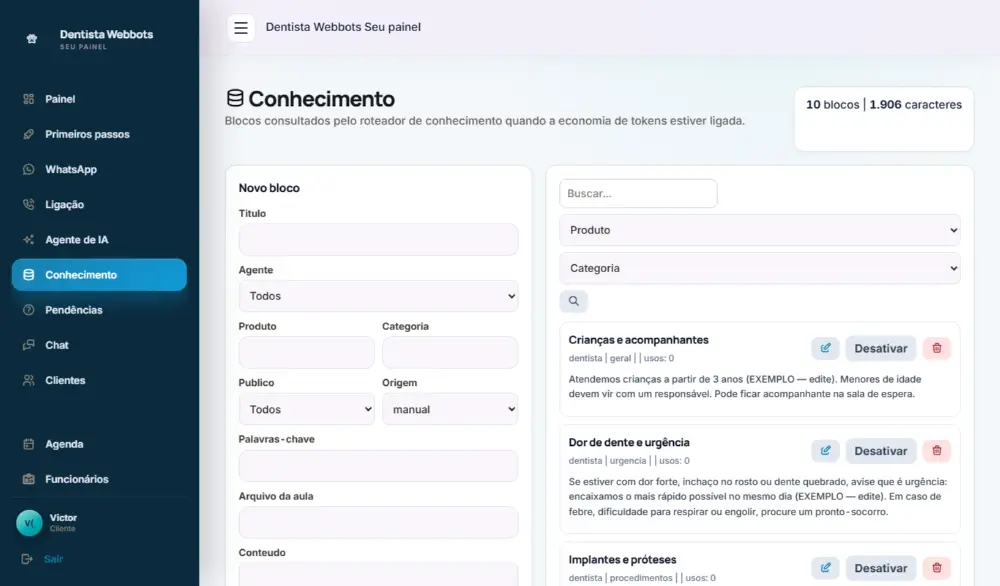 Tela do Dentista Webbots