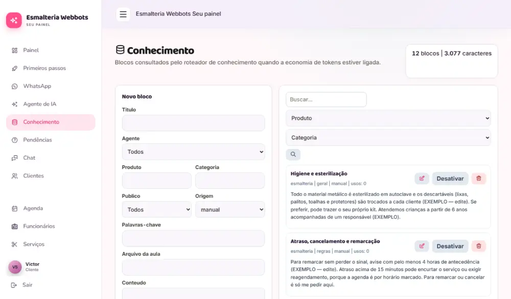Tela do Esmalteria Webbots
