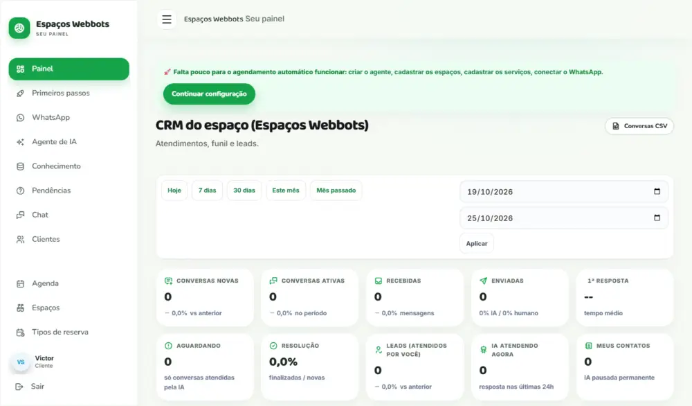 Tela do Espaços Webbots