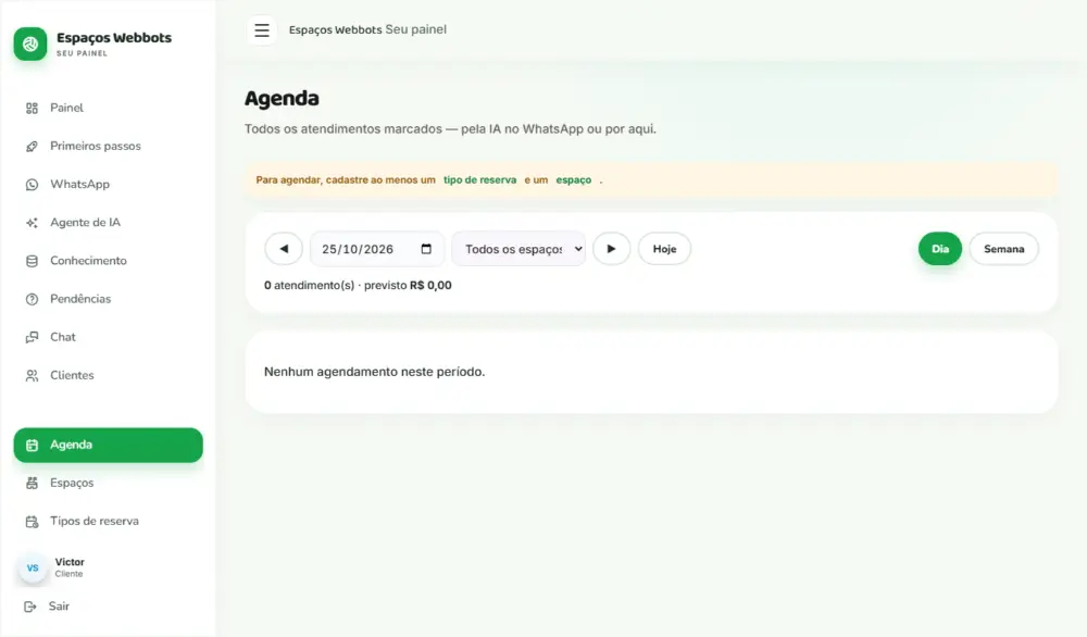 Tela do Espaços Webbots