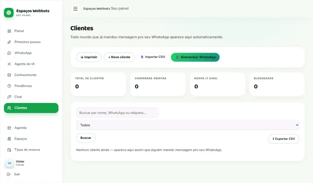 Tela do Espaços Webbots