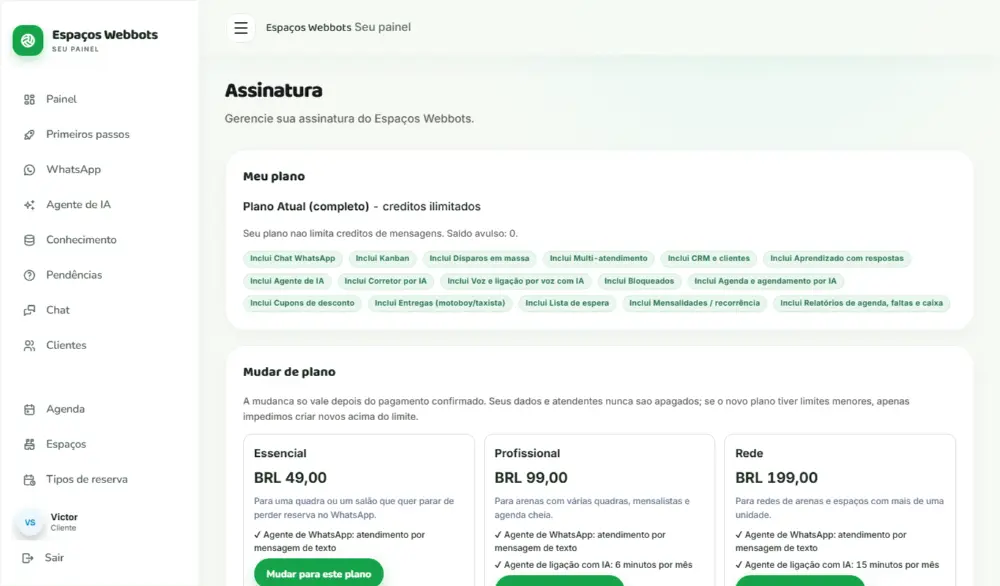 Tela do Espaços Webbots