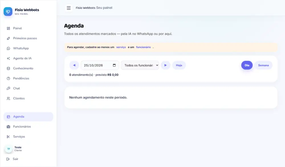 Tela do Fisio Webbots