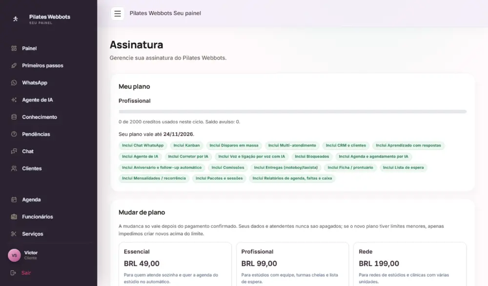 Tela do Pilates Webbots