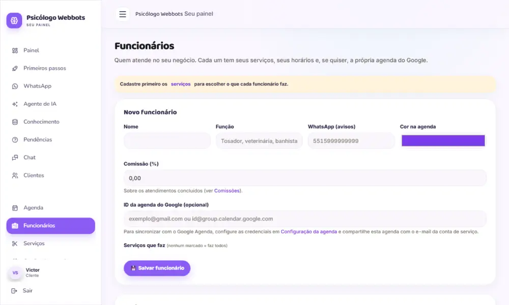 Tela do Psicólogo Webbots