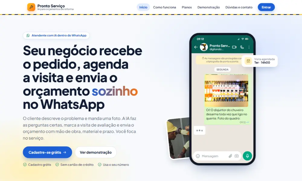 Tela do Pronto Serviço Reformas