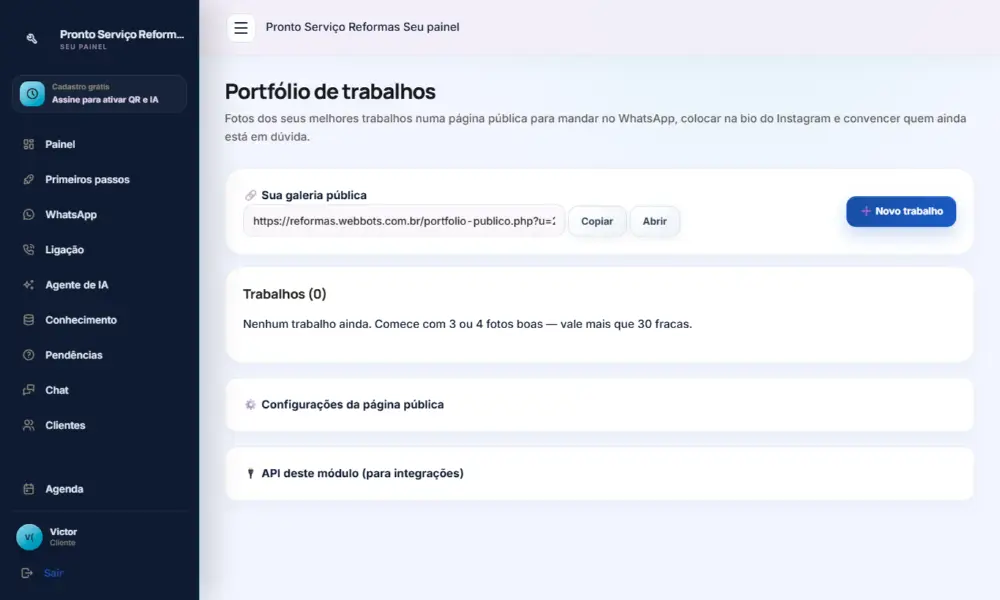 Tela do Pronto Serviço Reformas